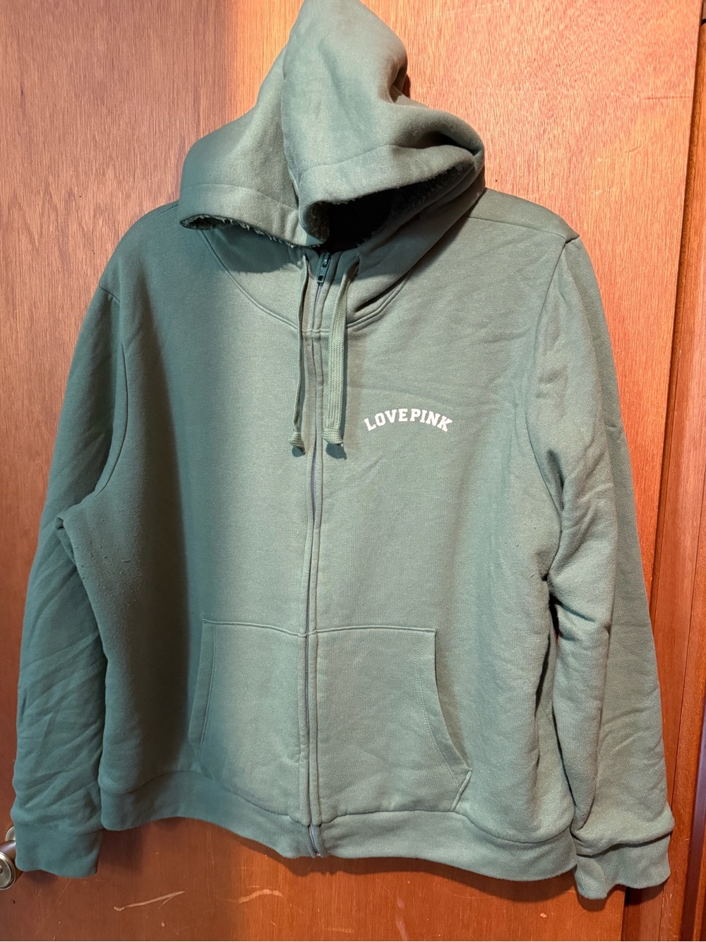 PINK Victoria's Secret women’s Sage Green Sherpa lined, Full-Zip Hoodie